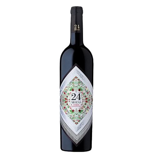 Botella de 24 Mozas 2024 con etiqueta de mantón de Manila, vino tinto de Divina Proporción, D.O. Toro